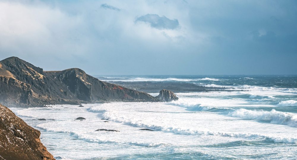 View on atlantic ocean from Grindavik in Iceland. High quality photo